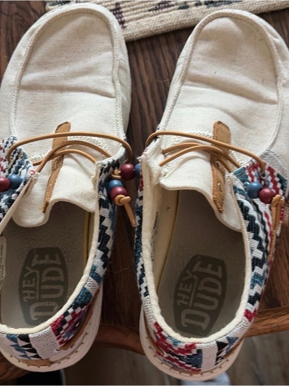 Hey Dude Off-White Canvas Moccasins with Multicolor Trim